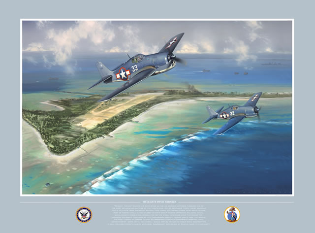 "Hellcats Over Tarawa" F6F Hellcat Giclee Print by Jack Fellows